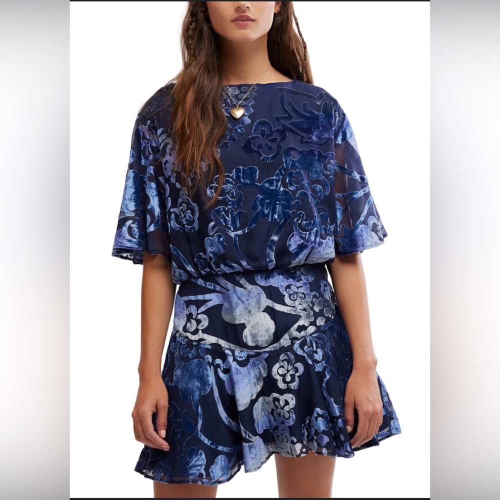 Free People Manuka Burnout Velvet Mini Dress NWT